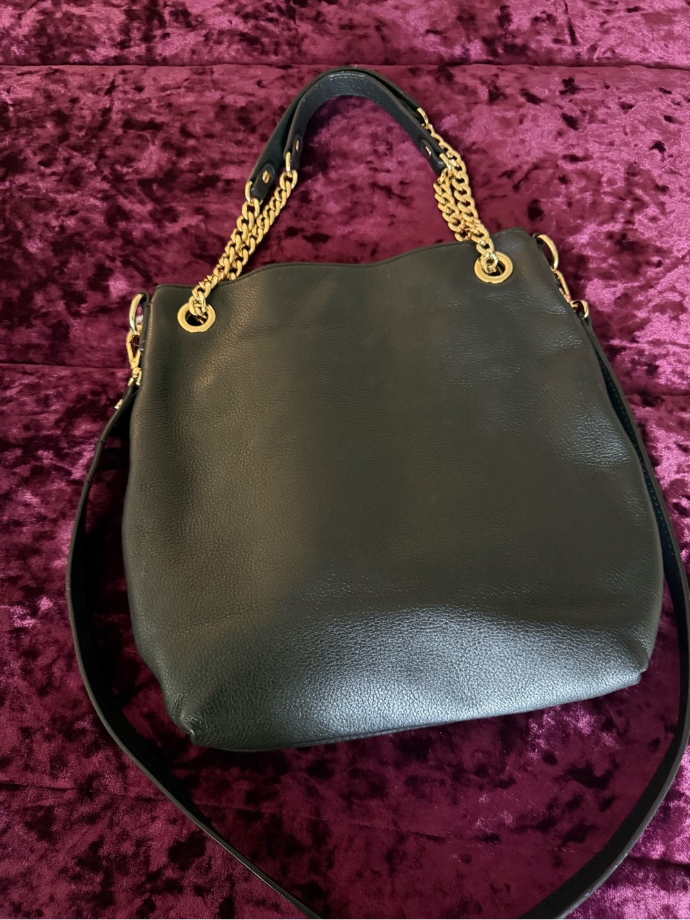 Michael Kors Black Leather Shoulder Bag with Gold Chain Handles NWT